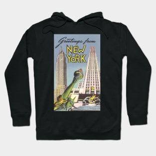 Greetings From New York Travel Poster Landmarks Hoodie